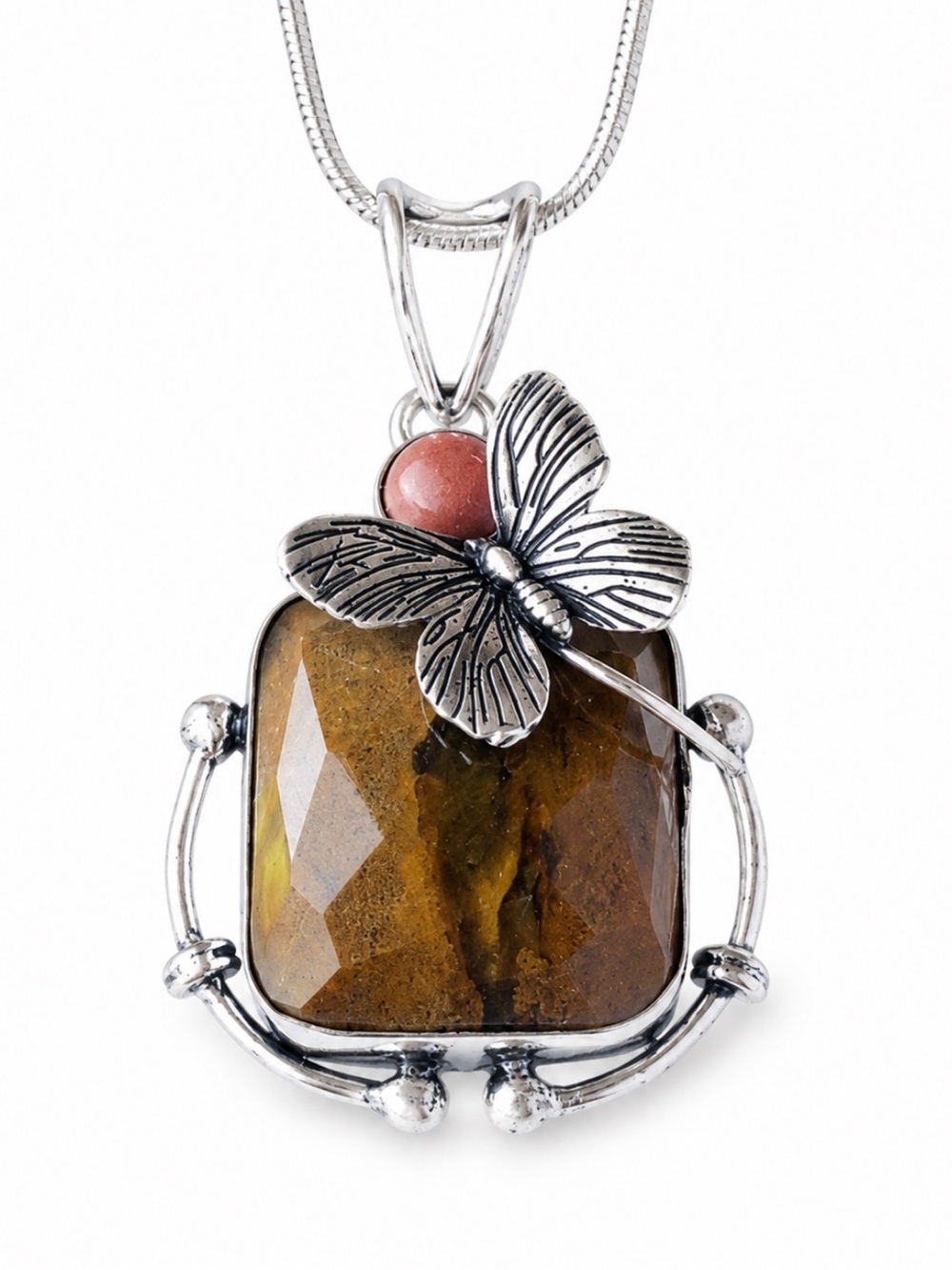 Butterfly Rainforest Jasper Silver Necklace